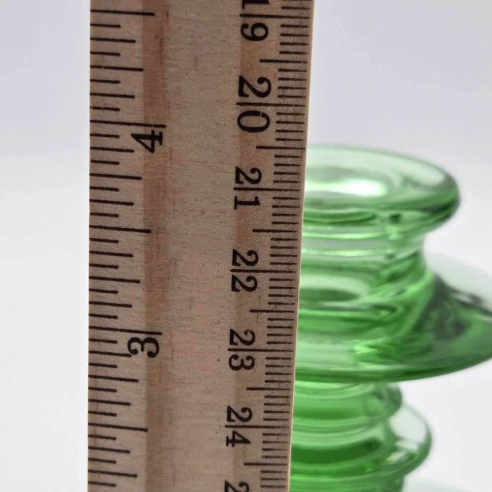 Vintage Pair Of Green Uranium Glass Candle Holders Depression Vaseline UV Glow